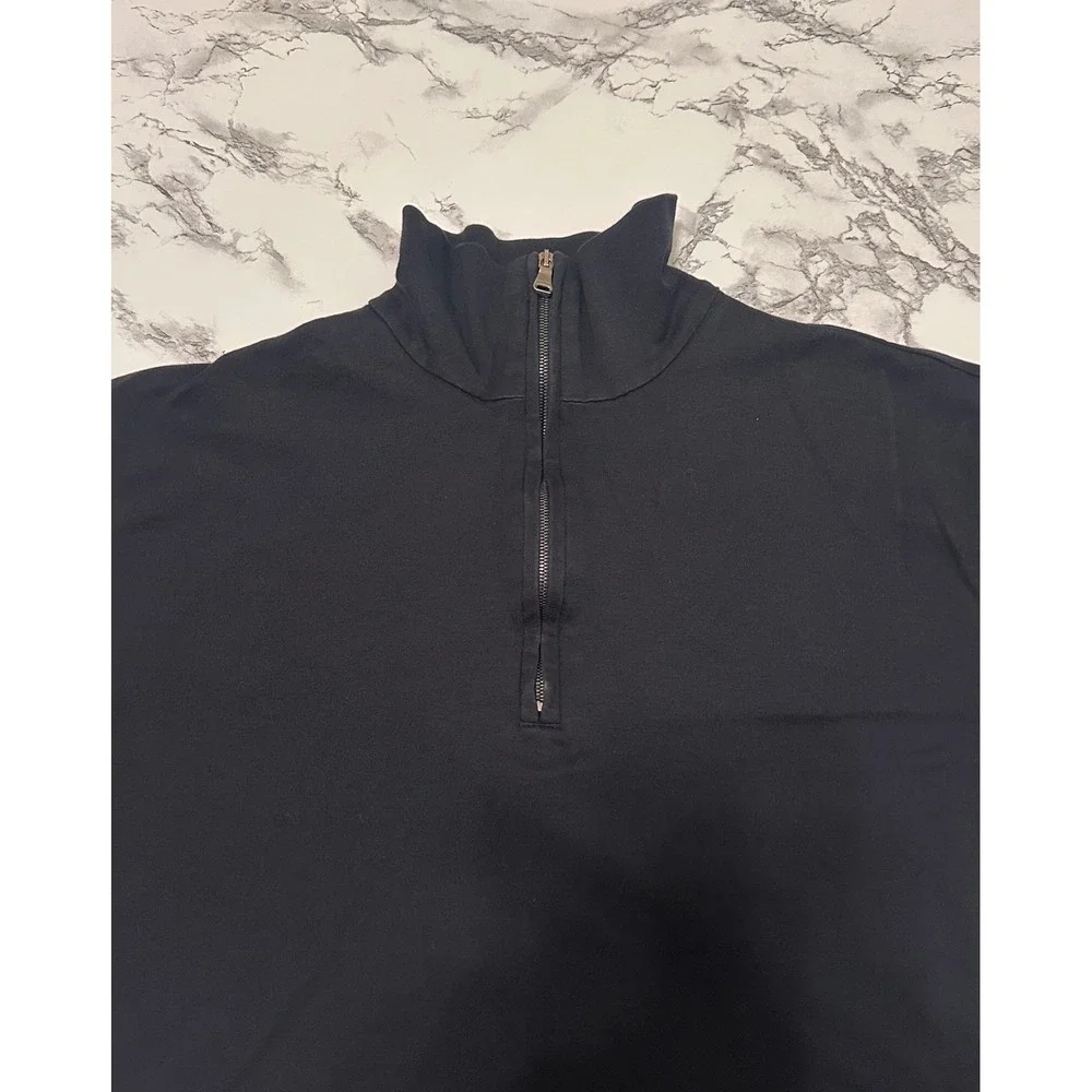 Hugo Boss Mens Pima Cotton Quarter Zip Pullover Black Mock Neck Sweater Size M
